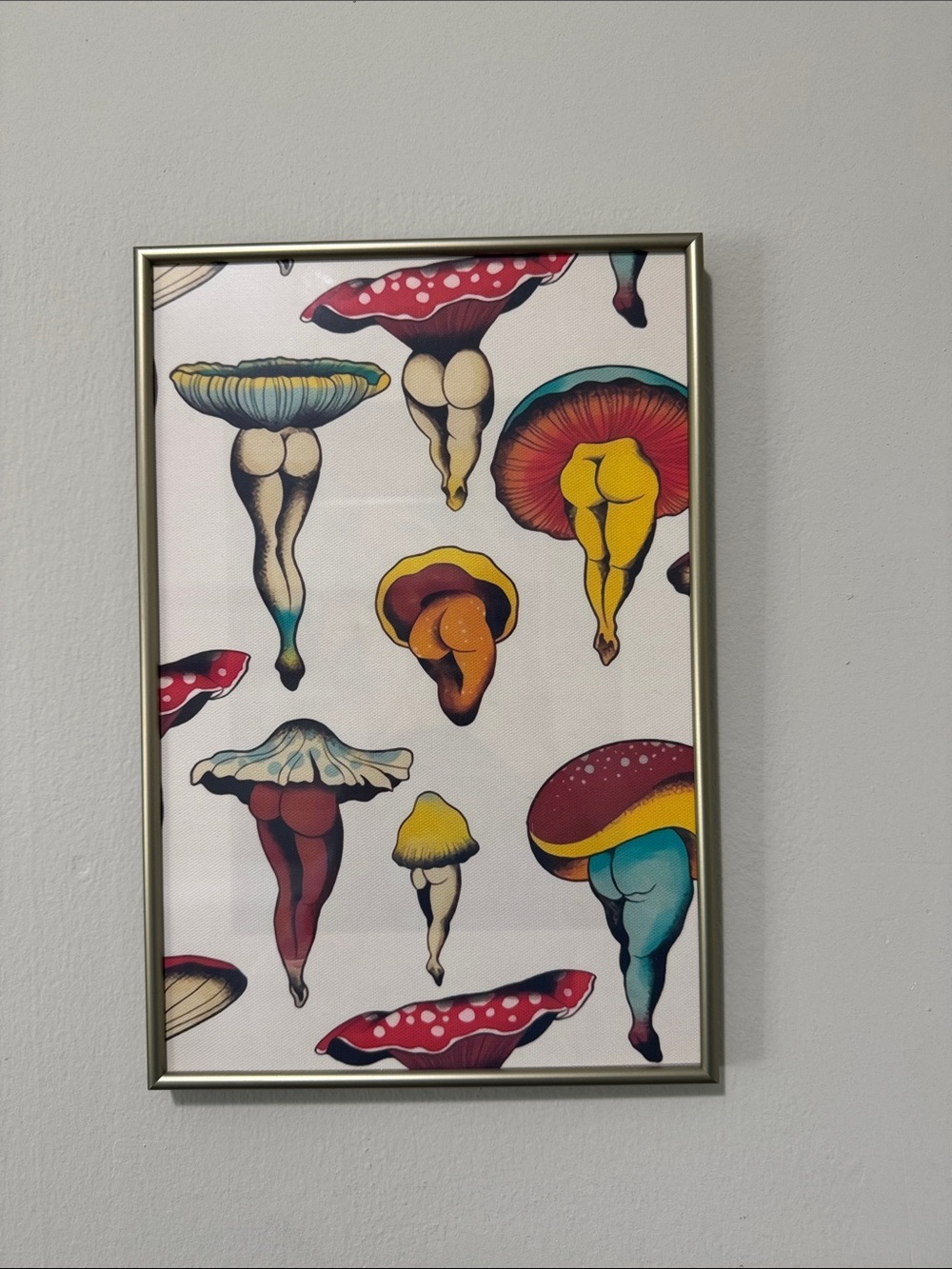 Anthropologie Whimsical Mushroom Print in Red, Yellow & Teal